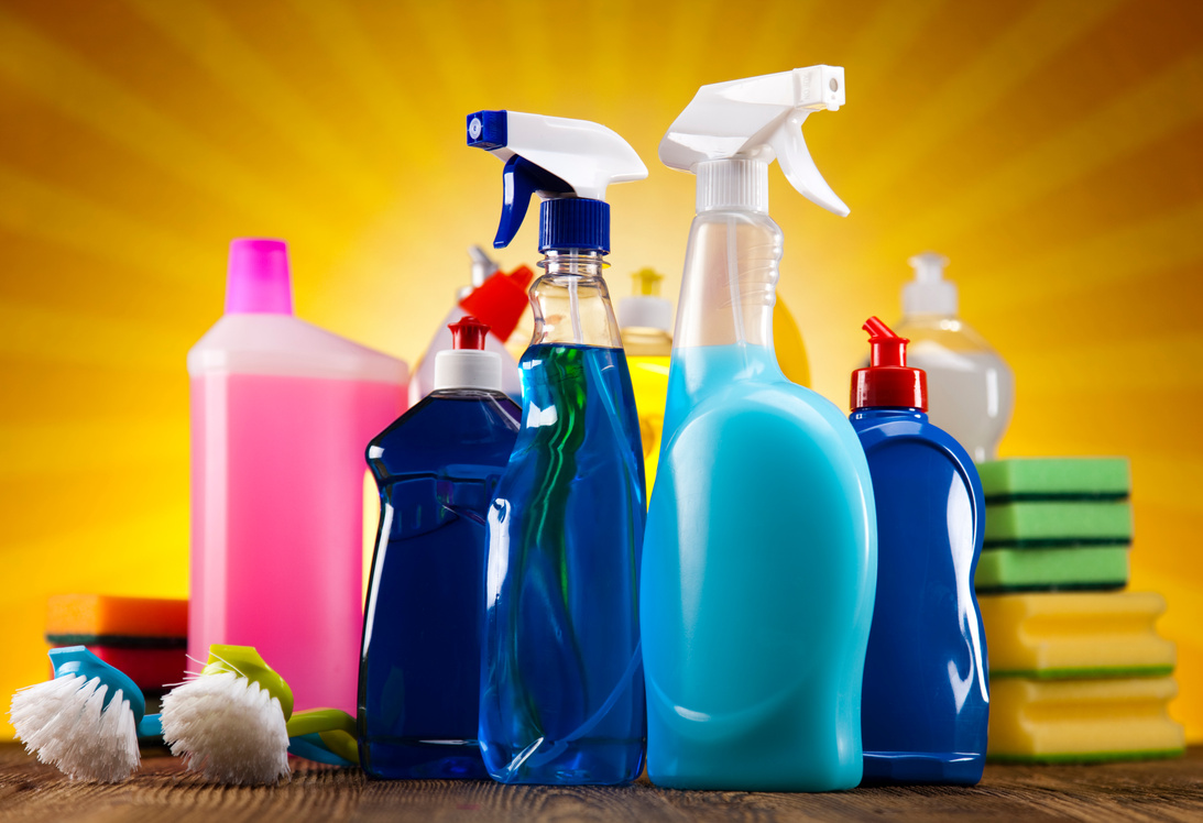 Cleaning products and sunset